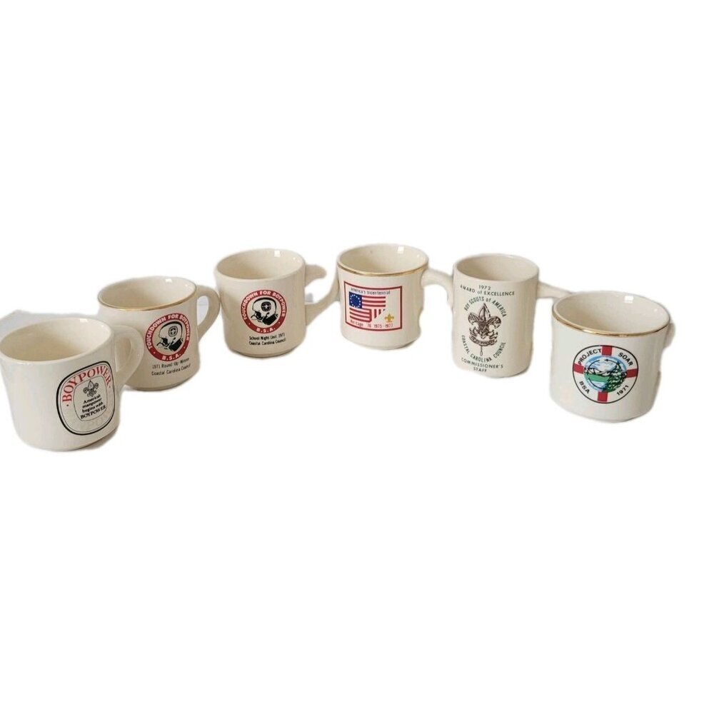 Vintage Lot of 6 Boy Scouts Of America Assorted Coffee Mugs/Cups Made In USA